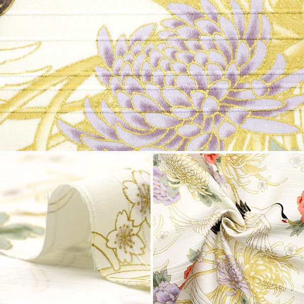 [Quantity starting from 5] Fabric "Satin Slab Colored Pattern Crane Ivory AP42901-2A"