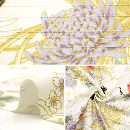 [Quantity starting from 5] Fabric "Satin Slab Colored Pattern Crane Ivory AP42901-2A"
