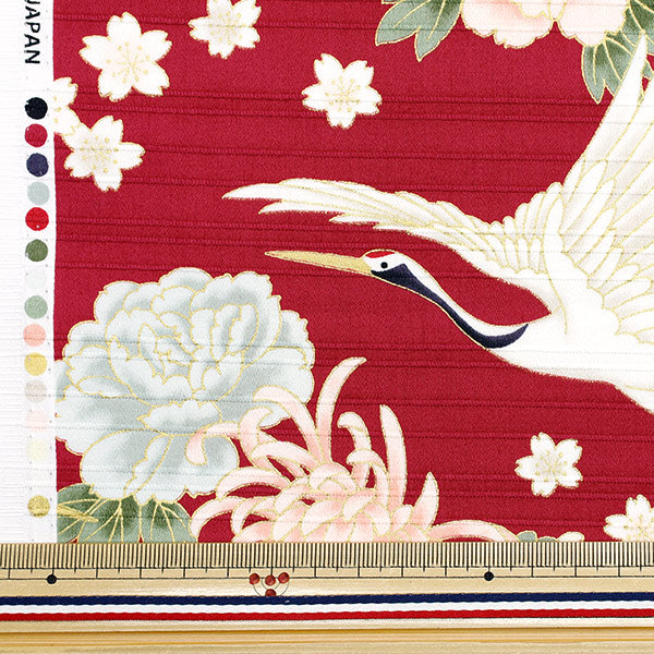 [Quantity starting from 5] Fabric "Satin Slab Colored Pattern Crane Red AP42901-2B"