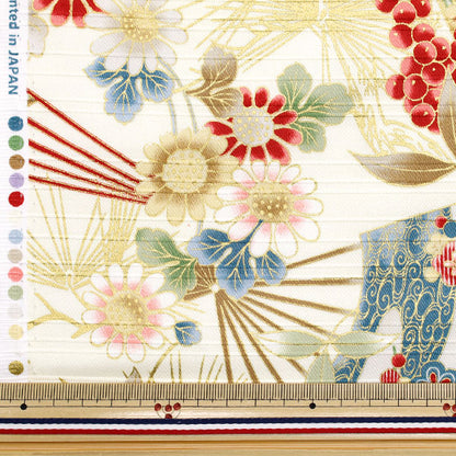 [Quantity starting from 5] Fabric "Satin Slab Colored Pattern Fan Ivory AP42901-3A"