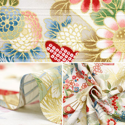 [Quantity starting from 5] Fabric "Satin Slab Colored Pattern Fan Ivory AP42901-3A"