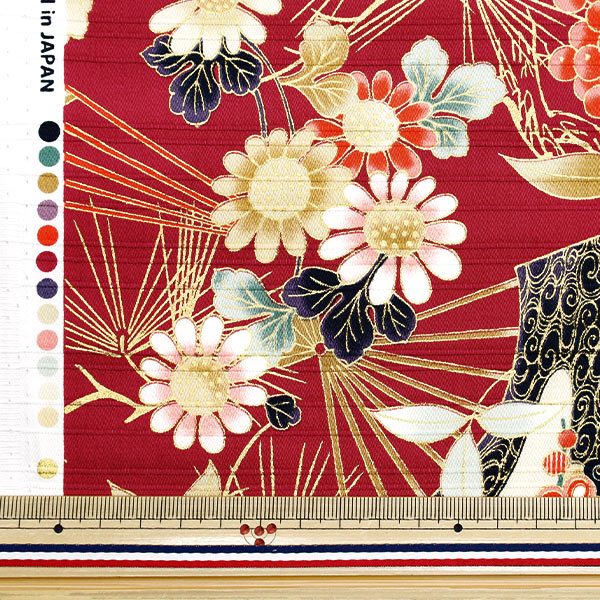 [Quantity starting from 5] Fabric "Satin Slab Colored Pattern Fan Red AP42901-3B"