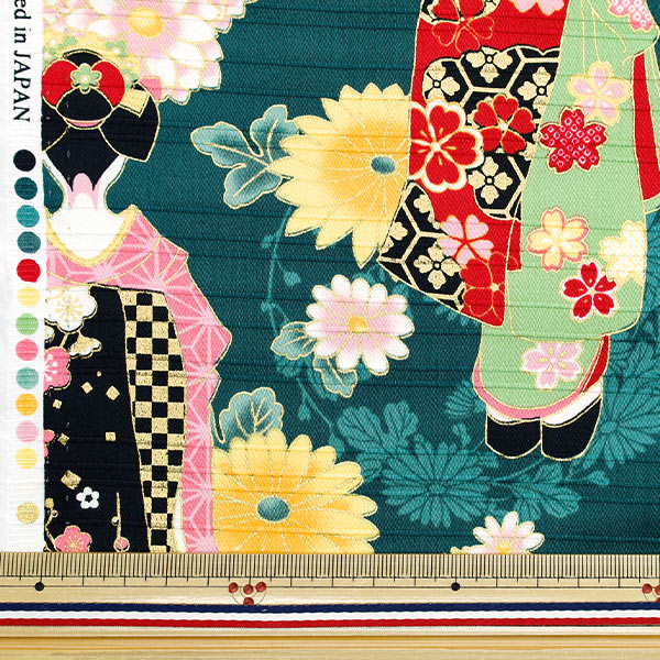 [Quantity starting from 5] Fabric "Satin Slab Colored Pattern Maiko Blue Green AP52902-2B"