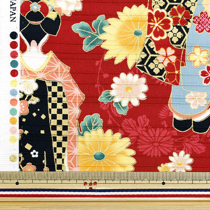 [Quantity starting from 5] Fabric "Satin Slab Colored Pattern Maiko Red AP52902-2C"
