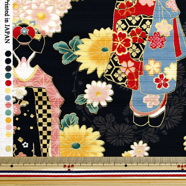 [Quantity starting from 5] Fabric "Satin Slab Colored Pattern Maiko Black AP52902-2E"