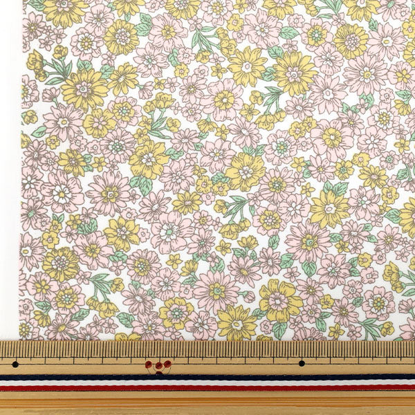[Quantity starting from 5] Fabric "TC Batisto Small Flower Pattern Pink x Yellow AP4790-1A"