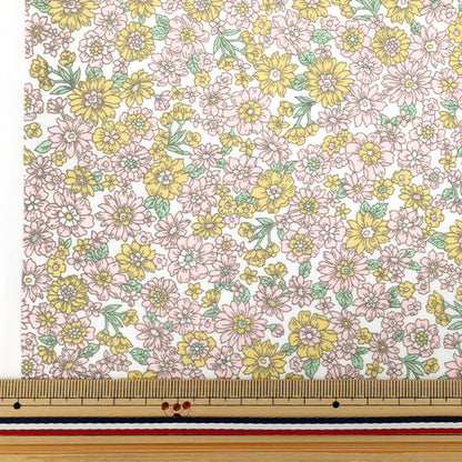 [Quantity starting from 5] Fabric "TC Batisto Small Flower Pattern Pink x Yellow AP4790-1A"