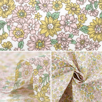 [Quantity starting from 5] Fabric "TC Batisto Small Flower Pattern Pink x Yellow AP4790-1A"