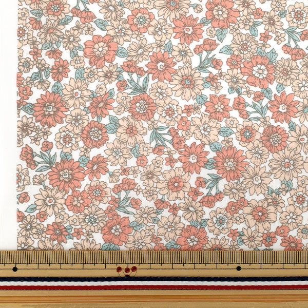 [Quantità a partire da 5] Tessuto "TC Batisto Piccolo fiore Red X Orange Ap4790-1b"