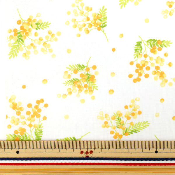 [Количество, начиная с 5] Ткань 『ткань полотняного переплетенияПечатный рисунок мимозы белый ap4790-3a"