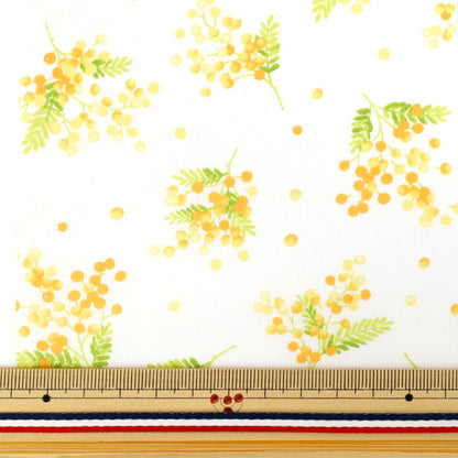 [Количество, начиная с 5] Ткань 『ткань полотняного переплетенияПечатный рисунок мимозы белый ap4790-3a"