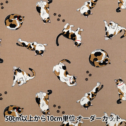 [Quantity starting from 5] Fabric 『Oxford Calico Cat Brown AP52108-2B"