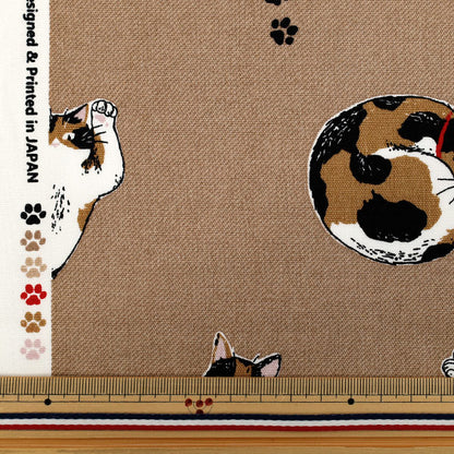 [Quantity starting from 5] Fabric 『Oxford Calico Cat Brown AP52108-2B"