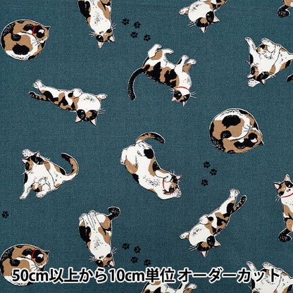 [Quantity starting from 5] Fabric 『Oxford Calico Cat Blue AP52108-2C"