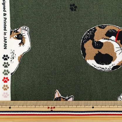 [Quantity starting from 5] Fabric 『Oxford Calico Cat Green AP52108-2D"