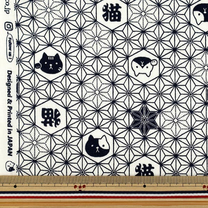 【数量5から】 生地 『ドビー 福福 麻の葉ネコ 白 AP61202-2A』