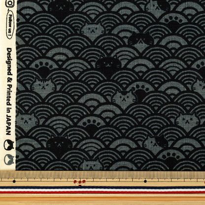 【数量5から】 生地 『ドビー 青海波ネコ グレー×黒 AP41903-2E』