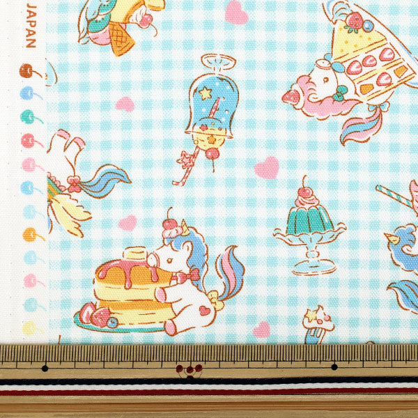 【数量5から】 生地 『オックス バニラポップ チェック×スイーツ サックス AP61201-2C』