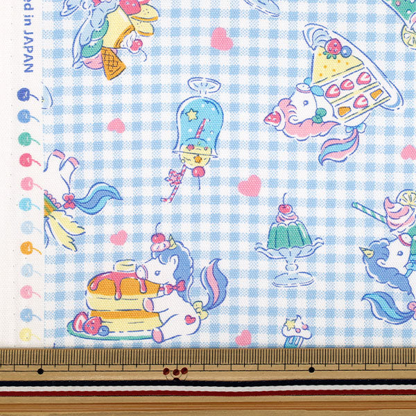【数量5から】 生地 『オックス バニラポップ チェック×スイーツ ブルー AP61201-2E』