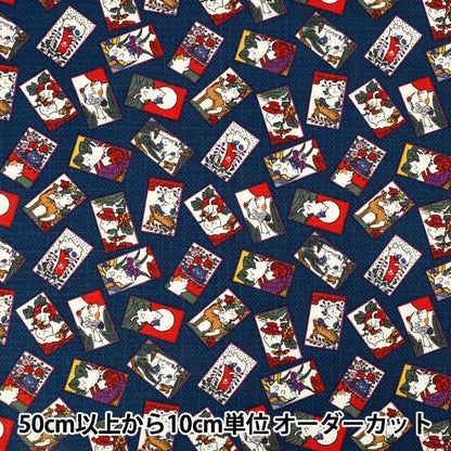 【数量5から】 生地 『ドビー 和柄福福 花札ねこ ネイビー AP62205-2D』
