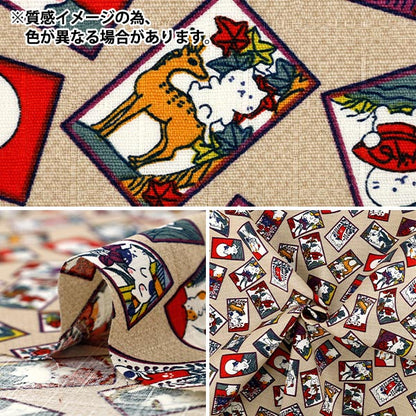 【数量5から】 生地 『ドビー 和柄福福 花札ねこ ブラック AP62205-2E』