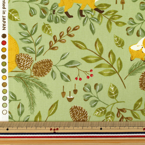 [Quantité à partir de 5] Tissu "Oxford Renard animal scandinave vert SP6100-2B”