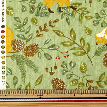 [Quantité à partir de 5] Tissu "Oxford Renard animal scandinave vert SP6100-2B”