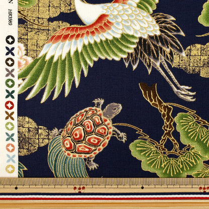 【수량 5부터】 천・원단 "시팅 원단 백화지란란 쓰루가메 남색 HR3580-12E』 Quilt Gate 퀼트 게이트