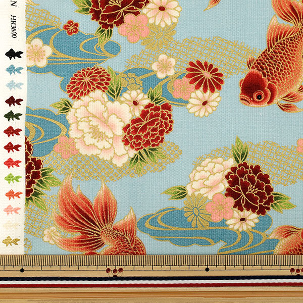 [Cantidad desde 5] Tela "láminas Cien flores, orquídea, peonía y pez dorado, saxofón HR3600-12B” Quilt Gate Quilt Gate