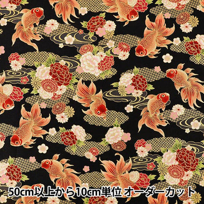 [Quantità da 5] Tessuto "fogli Centinaia di fiori orchidea peonia e pesce rosso nero HR3600-12F "Quilt Gate. Quilt Gate