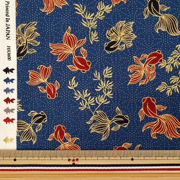 [Quantité à partir de 5] Tissu "siège Cent fleur orchidée poisson rouge bleu HR3600-13E" Quilt Gate Quilt Gate