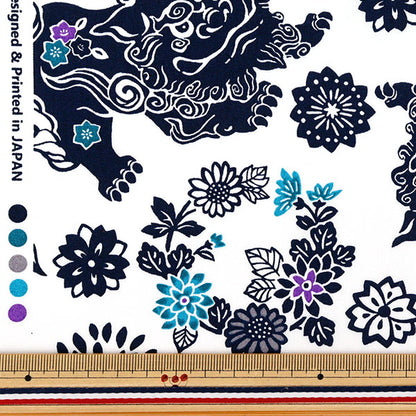[Anzahl ab 5] Stoff "„Broad Bingata Shisa White x Navy AP62102-3A“