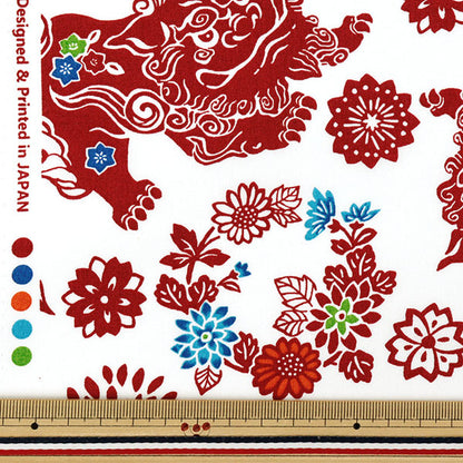 [Anzahl ab 5] Stoff "Breit Bingata Shisa Weiß x Rot AP62102-3B“