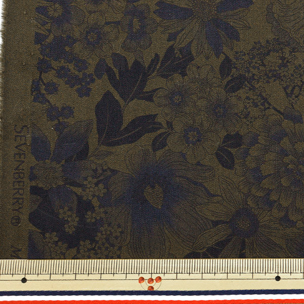 [5부터 시작하는 수량] 천・원단 "넓은 세련된 빈티지 과디"꽃무늬 올리브 x남색 4225Dye-1-1"