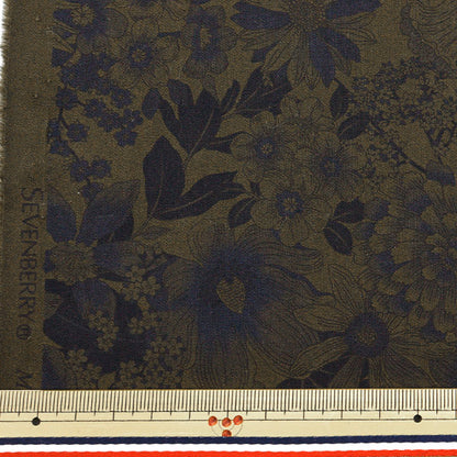 [5부터 시작하는 수량] 천・원단 "넓은 세련된 빈티지 과디"꽃무늬 올리브 x남색 4225Dye-1-1"