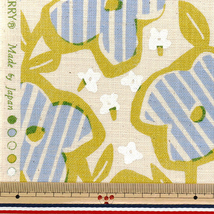 [Quantità a partire da 5] Tessuto "Green blu fiore a strisce d'amore simile a un lino 850492-1"