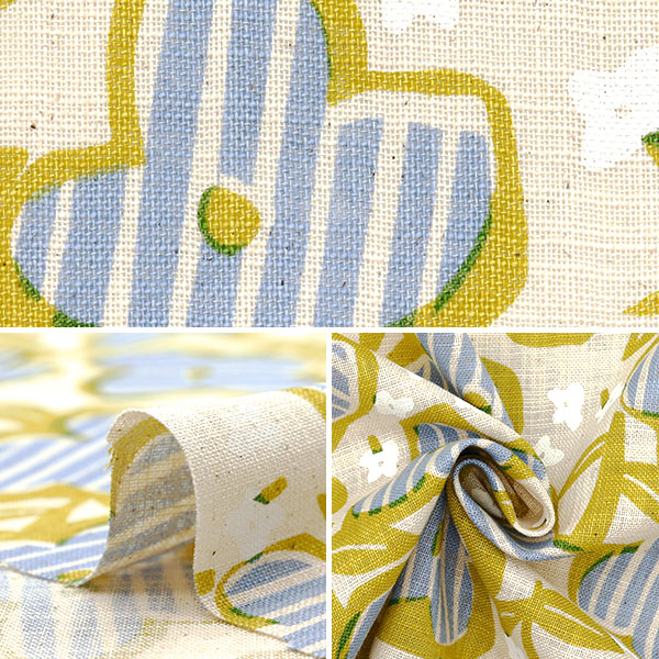 [Quantità a partire da 5] Tessuto "Green blu fiore a strisce d'amore simile a un lino 850492-1"