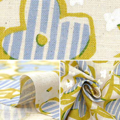 [Quantità a partire da 5] Tessuto "Green blu fiore a strisce d'amore simile a un lino 850492-1"