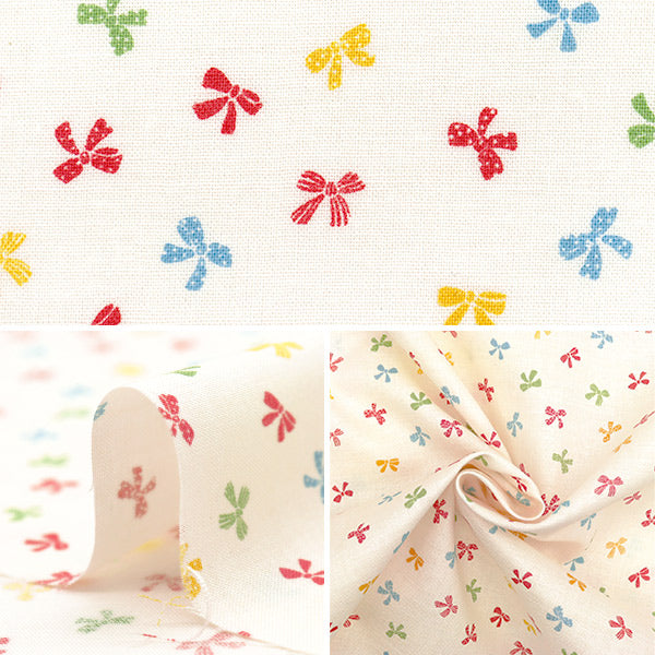 [Quantity starting from 5] Fabric 『Scare Print Homey Collection Ribbon Ivory x Colorful DH10656L-A"