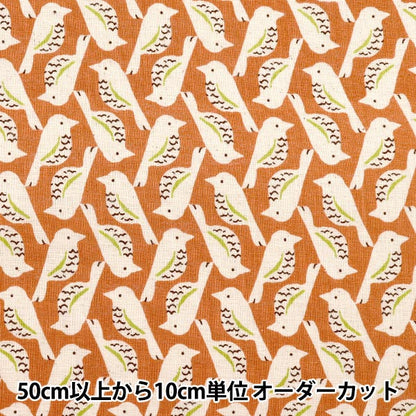 【数量5から】 生地 『リネンライクスラブ バード オレンジ 850508-1-4』