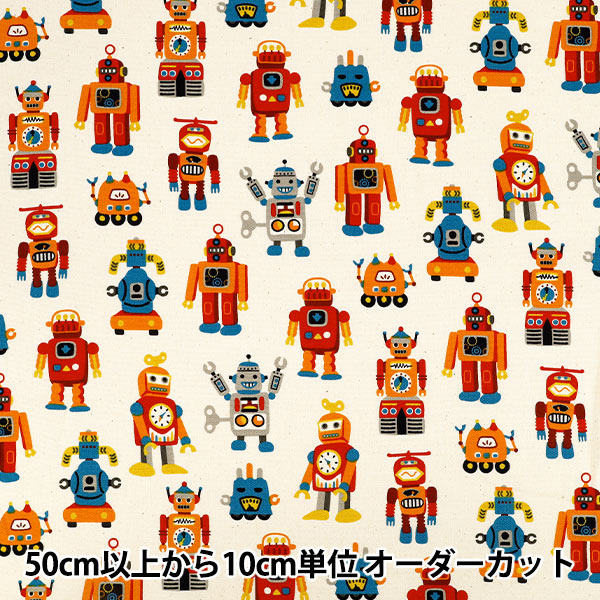 【数量5から】 生地 『オックス ヴィンテージロボット レッド 850578-1-1』