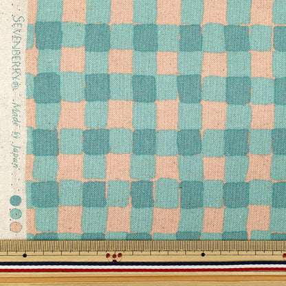【数量5から】 生地 『綿麻キャンバス カラフルサンド チェック アプリコット×ミント 88160-2-2』
