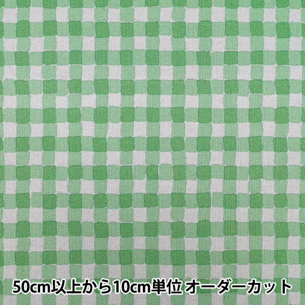 【数量5から】 生地 『綿麻キャンバス カラフルサンド チェック スモーキーブルー×バンブー 88160-2-3』