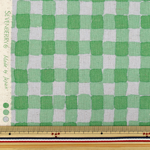 【数量5から】 生地 『綿麻キャンバス カラフルサンド チェック スモーキーブルー×バンブー 88160-2-3』