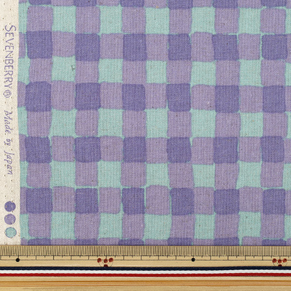 【数量5から】 生地 『綿麻キャンバス カラフルサンド チェック ミント×ブルーベリー 88160-2-4』