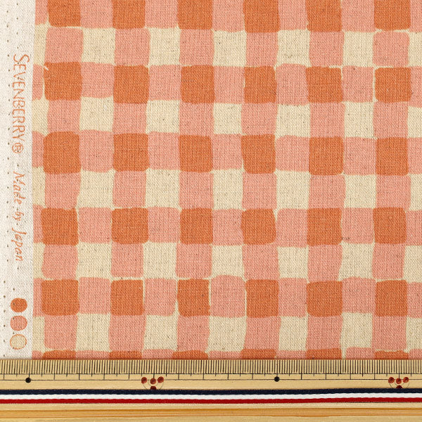 【数量5から】 生地 『綿麻キャンバス カラフルサンド チェック ミルクティ×オレンジ 88160-2-6』