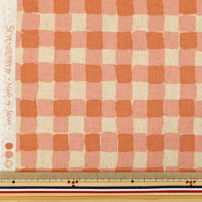 【数量5から】 生地 『綿麻キャンバス カラフルサンド チェック ミルクティ×オレンジ 88160-2-6』