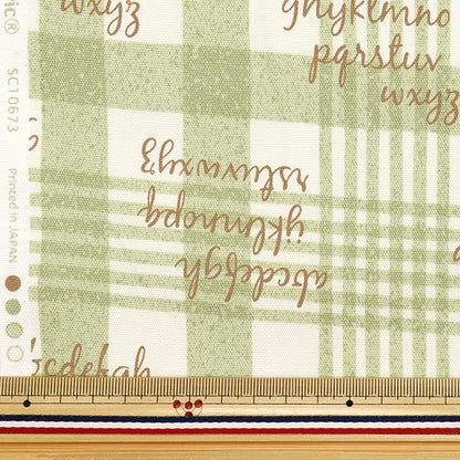 [Quantité à partir de 5] Tissu 『Oxford Vérifiez et alphabet feuille verte SC10673S-B"