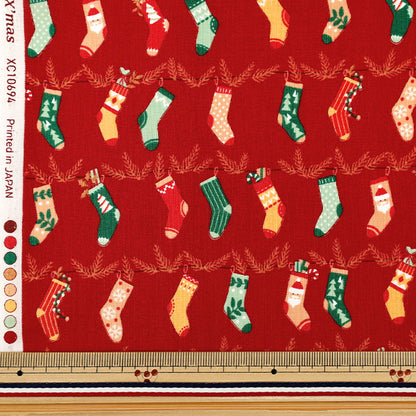 [Quantity from 5] Fabric "X’mas holiday socks red XC10694S-B"