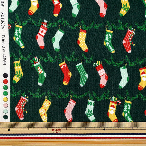 [Quantity from 5] Fabric "X’mas holiday socks green XC10694S-C"